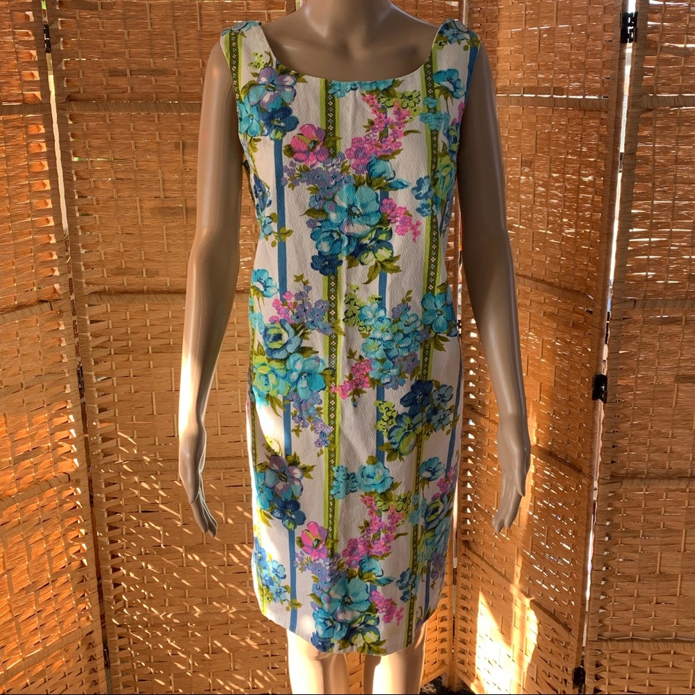 Vintage 60s 70s neon floral jumper dress